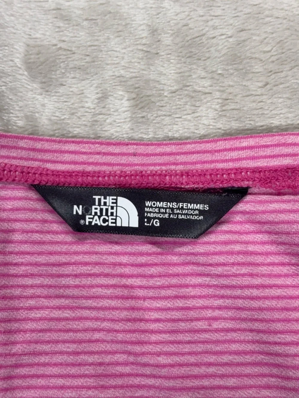 The North Face Pink Athletic Top Women’s Large Striped Short Sleeve Tee - Picture 3 of 7